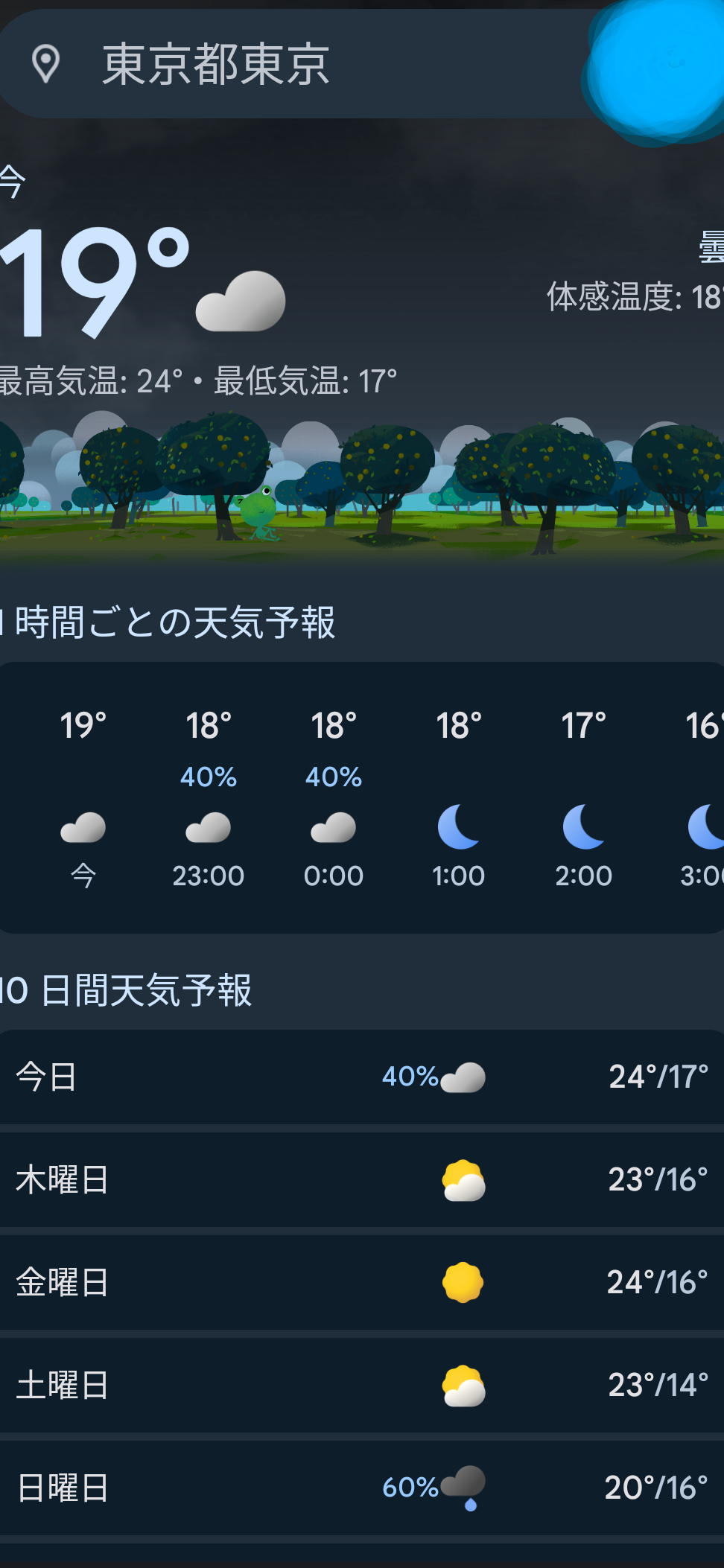 カエルの天気予報を表示する方法【Google天気】